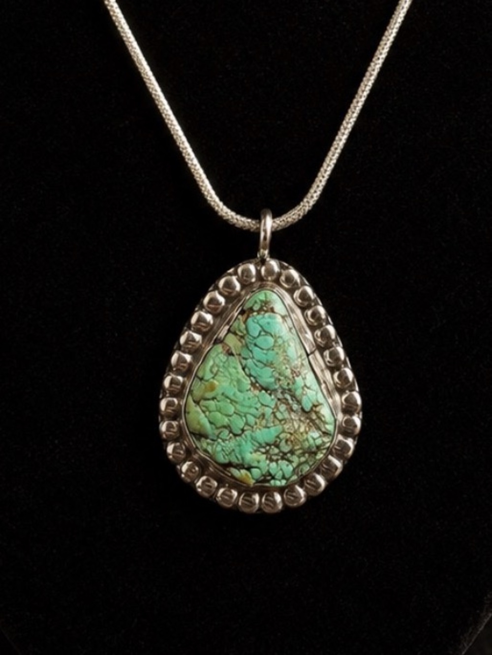 Necklace Navajo 925  Sterling Silver Turquoise Teardrop Vintage Southwestern 18"